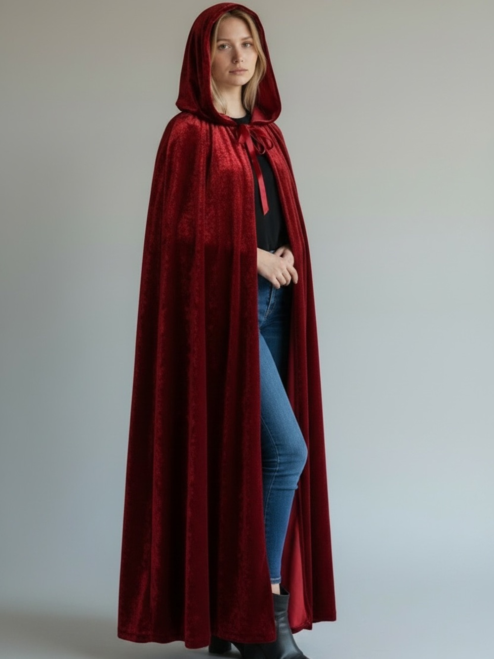 Halloween costume Women's Velvet Hooded Cape - Red